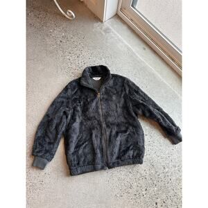 Blair Women's Large Jacket Black Faux Fur Vintage Zip-Up